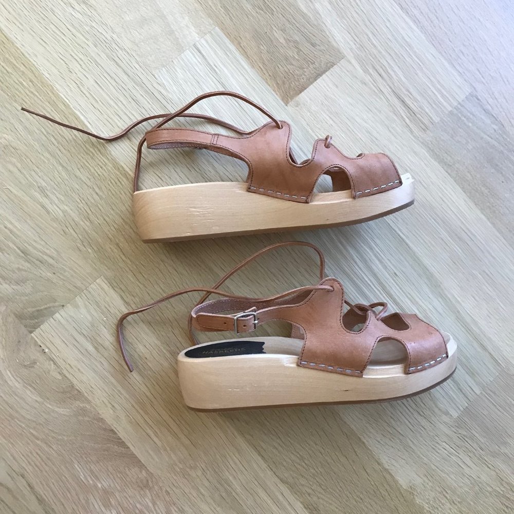 Swedish Hasbeens Lace Up Clog Platform Sandals